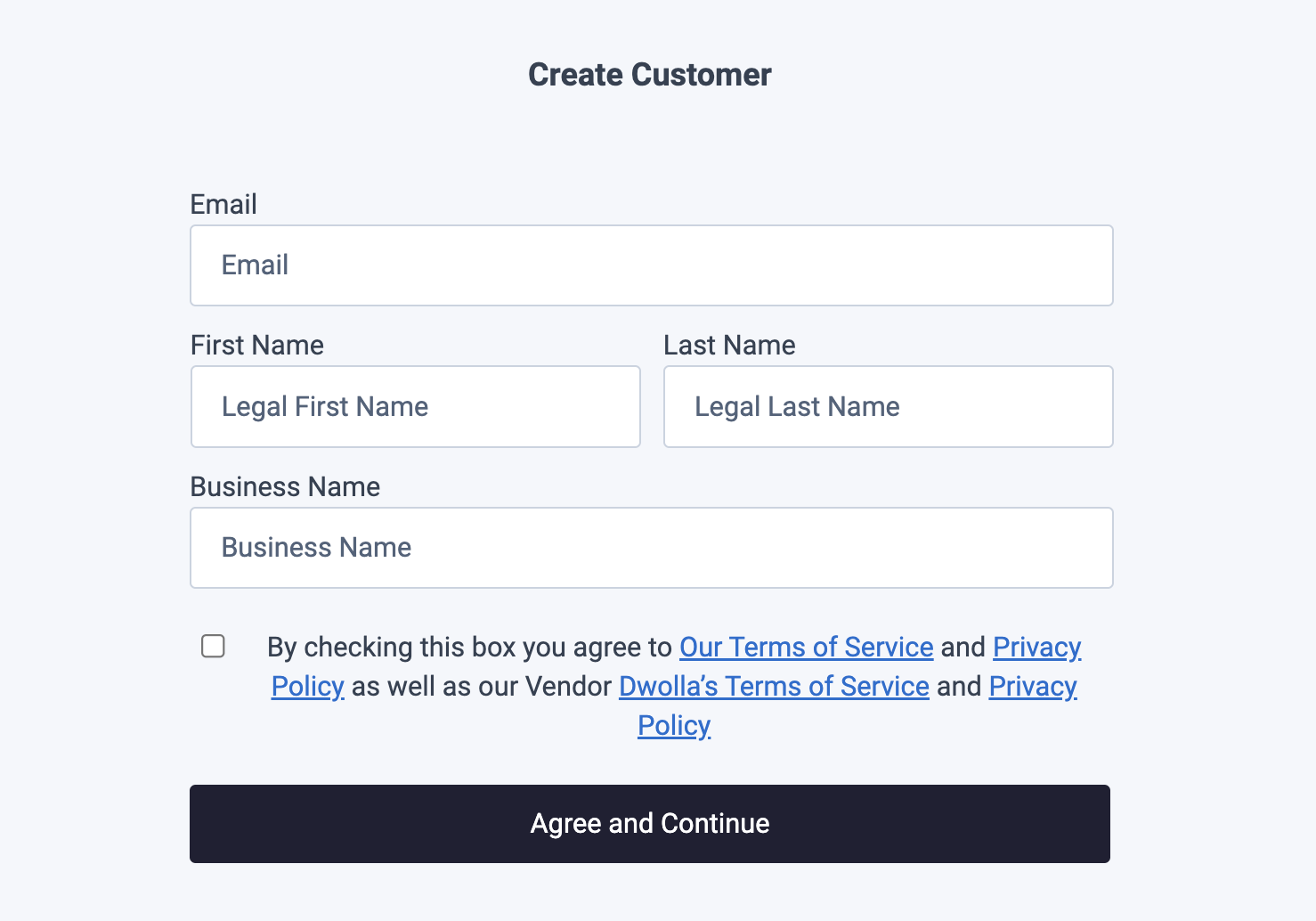 Create an Unverified Business Customer Drop-in Component